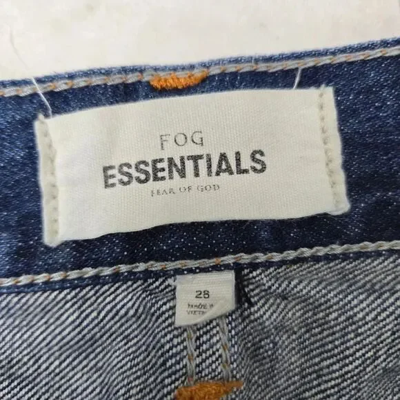 FOG Fear of God Mens Essentials Blue Jeans Size 28 Blue Distressed Patch Work - Picture 2 of 9